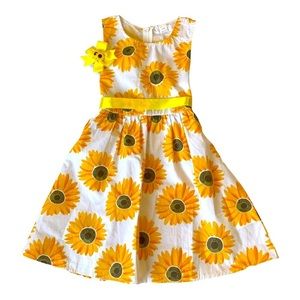 Sunflower sleeveless dress with hair bow size 4T